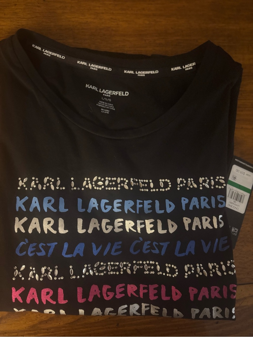 Karl Lagerfeld Paris Black Graphic Logo Tee - Multicolor Text - Picture 6 of 9